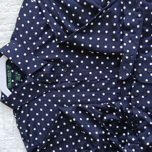 Ralph Lauren Navy and Cream Polka Dot 100% Cotton Shirt